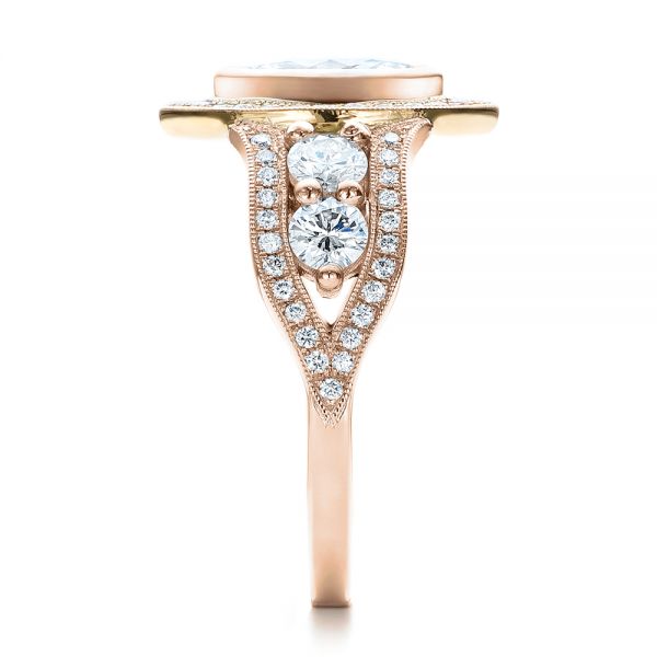 18k Rose Gold And 14K Gold 18k Rose Gold And 14K Gold Custom Marquise Diamond Two-tone Engagement Ring - Side View -  101258