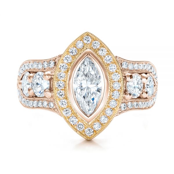 18k Rose Gold And Platinum 18k Rose Gold And Platinum Custom Marquise Diamond Two-tone Engagement Ring - Top View -  101258