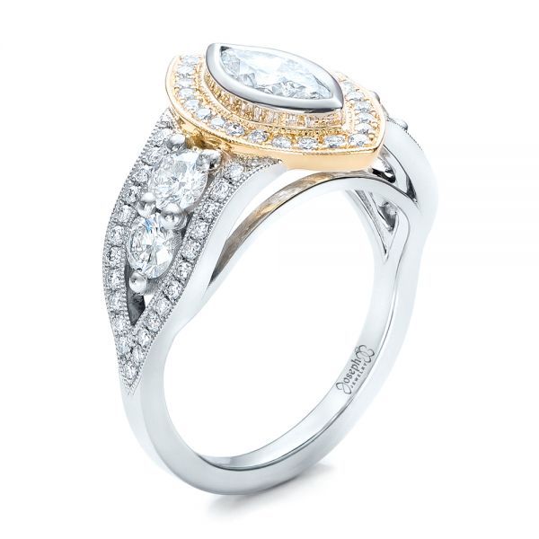 14k White Gold And 18K Gold 14k White Gold And 18K Gold Custom Marquise Diamond Two-tone Engagement Ring - Three-Quarter View -  101258