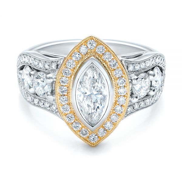  Platinum And 18K Gold Custom Marquise Diamond Two-tone Engagement Ring - Flat View -  101258