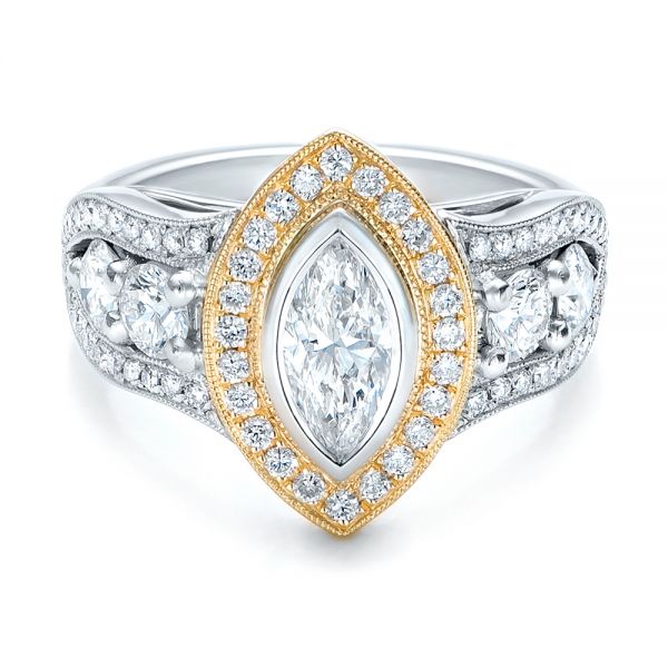 Platinum And 18K Gold Custom Marquise Diamond Two-tone Engagement Ring - Flat View - 101258