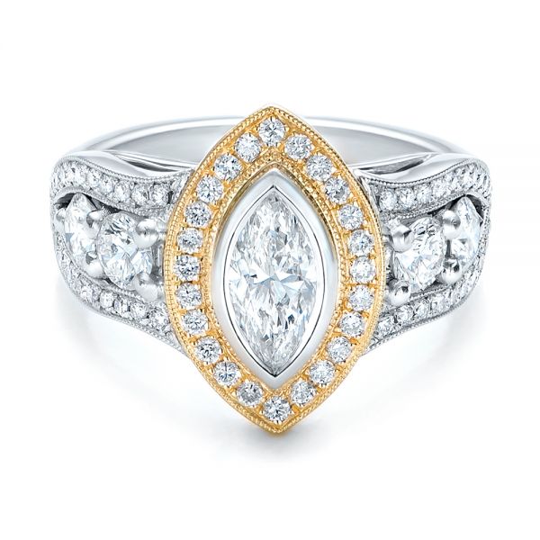  Platinum And 14K Gold Platinum And 14K Gold Custom Marquise Diamond Two-tone Engagement Ring - Flat View -  101258