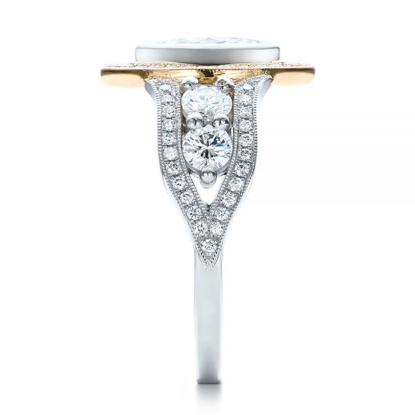  Platinum And 18K Gold Custom Marquise Diamond Two-tone Engagement Ring - Side View -  101258
