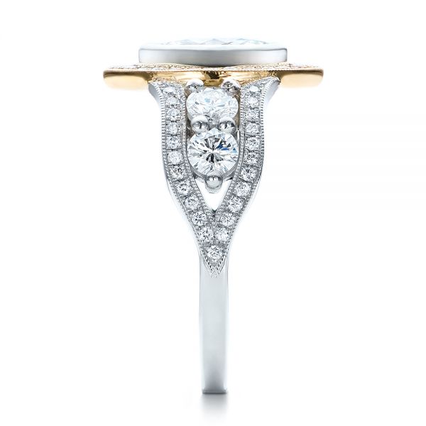 Platinum And 18K Gold Custom Marquise Diamond Two-tone Engagement Ring - Side View - 101258