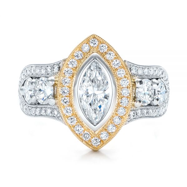  Platinum And 18K Gold Custom Marquise Diamond Two-tone Engagement Ring - Top View -  101258