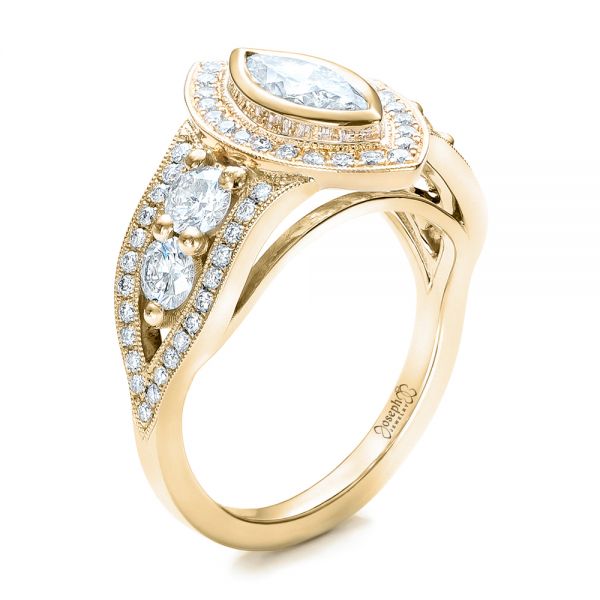 14k Yellow Gold And 18K Gold 14k Yellow Gold And 18K Gold Custom Marquise Diamond Two-tone Engagement Ring - Three-Quarter View - 101258