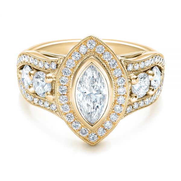 18k Yellow Gold And 18K Gold 18k Yellow Gold And 18K Gold Custom Marquise Diamond Two-tone Engagement Ring - Flat View -  101258