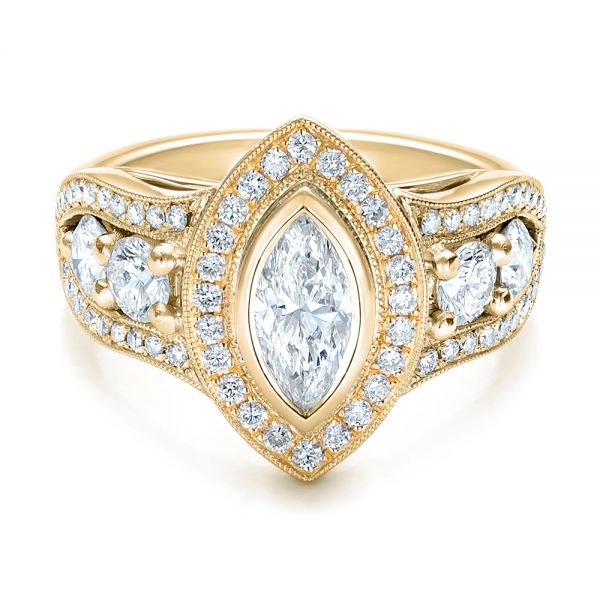 14k Yellow Gold And 18K Gold 14k Yellow Gold And 18K Gold Custom Marquise Diamond Two-tone Engagement Ring - Flat View - 101258