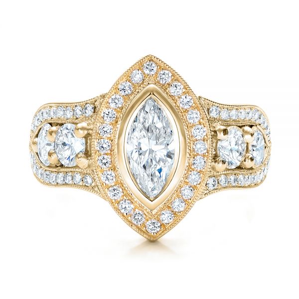 14k Yellow Gold And 18K Gold 14k Yellow Gold And 18K Gold Custom Marquise Diamond Two-tone Engagement Ring - Top View - 101258