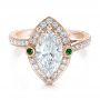 18k Rose Gold 18k Rose Gold Custom Marquise Diamond With Halo And Emerald Engagement Ring - Flat View -  100636 - Thumbnail
