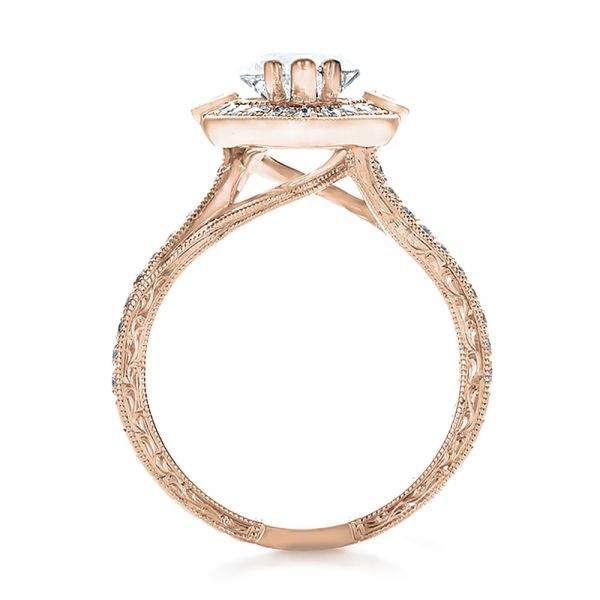 18k Rose Gold 18k Rose Gold Custom Marquise Diamond With Halo And Emerald Engagement Ring - Front View - 100636