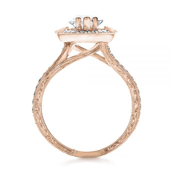 18k Rose Gold 18k Rose Gold Custom Marquise Diamond With Halo And Emerald Engagement Ring - Front View -  100636