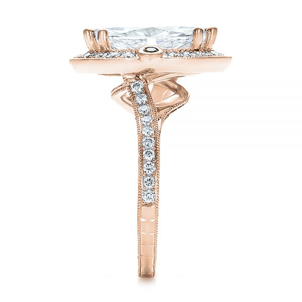 18k Rose Gold 18k Rose Gold Custom Marquise Diamond With Halo And Emerald Engagement Ring - Side View - 100636