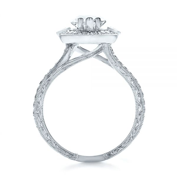 14k White Gold 14k White Gold Custom Marquise Diamond With Halo And Emerald Engagement Ring - Front View -  100636