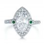  Platinum Custom Marquise Diamond With Halo And Emerald Engagement Ring - Top View -  100636 - Thumbnail