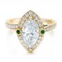 18k Yellow Gold 18k Yellow Gold Custom Marquise Diamond With Halo And Emerald Engagement Ring - Flat View -  100636 - Thumbnail