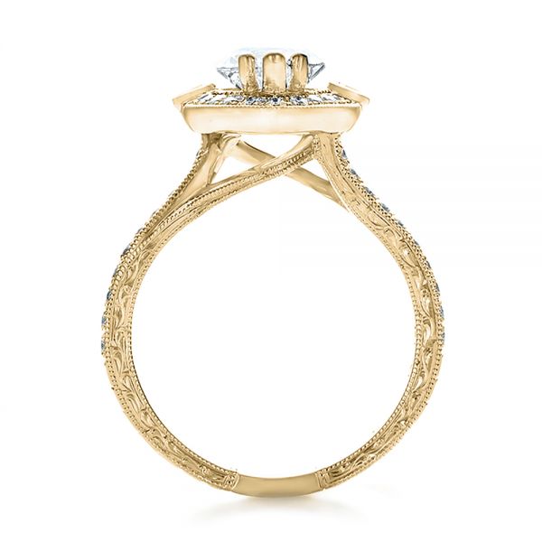 18k Yellow Gold 18k Yellow Gold Custom Marquise Diamond With Halo And Emerald Engagement Ring - Front View -  100636