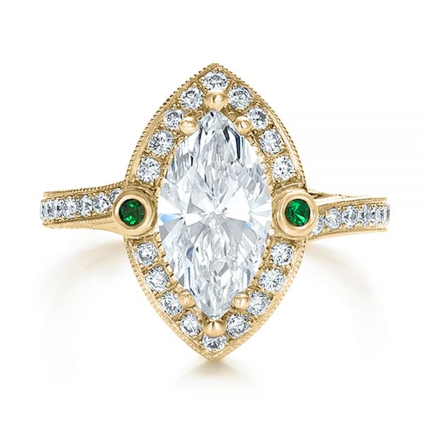 14k Yellow Gold 14k Yellow Gold Custom Marquise Diamond With Halo And Emerald Engagement Ring - Top View -  100636