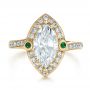 18k Yellow Gold 18k Yellow Gold Custom Marquise Diamond With Halo And Emerald Engagement Ring - Top View -  100636 - Thumbnail