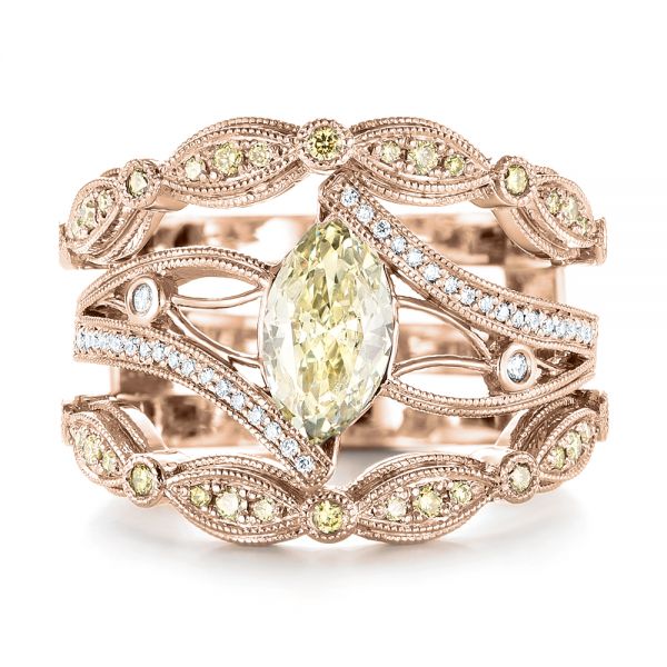 14k Rose Gold 14k Rose Gold Custom Marquise Yellow And White Diamond Engagement Ring - Three-Quarter View - 103391