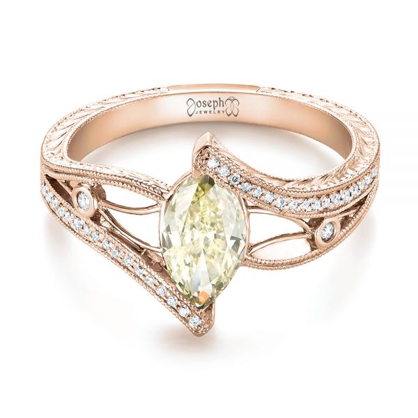 14k Rose Gold 14k Rose Gold Custom Marquise Yellow And White Diamond Engagement Ring - Flat View - 103391