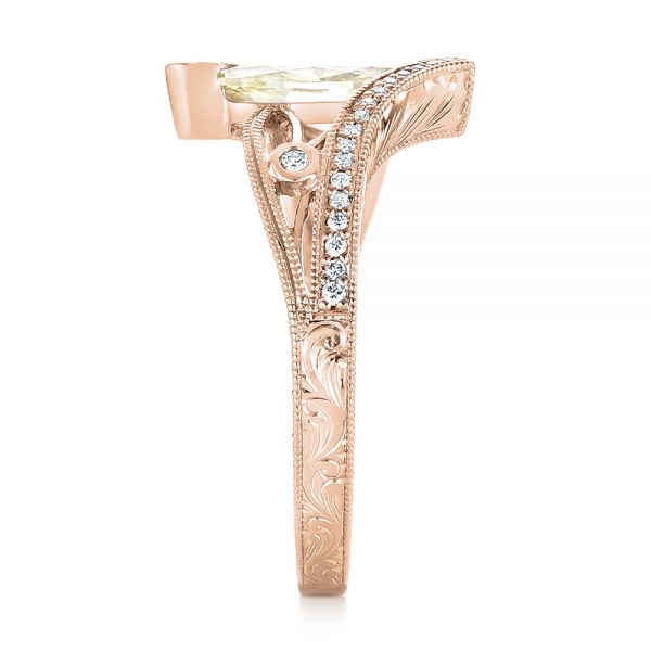14k Rose Gold 14k Rose Gold Custom Marquise Yellow And White Diamond Engagement Ring - Side View - 103391