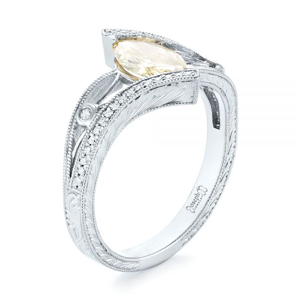 18k White Gold 18k White Gold Custom Marquise Yellow And White Diamond Engagement Ring - Three-Quarter View -  103391