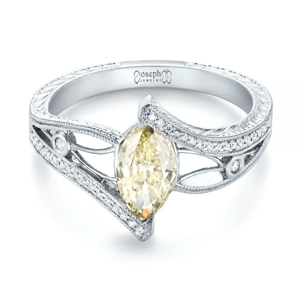 Platinum Platinum Custom Marquise Yellow And White Diamond Engagement Ring - Flat View - 103391