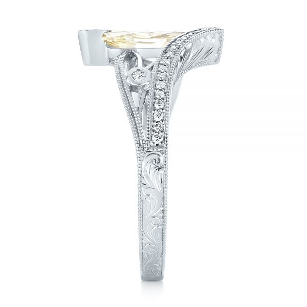 Platinum Platinum Custom Marquise Yellow And White Diamond Engagement Ring - Side View - 103391