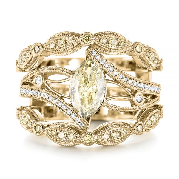 18k Yellow Gold 18k Yellow Gold Custom Marquise Yellow And White Diamond Engagement Ring - Three-Quarter View -  103391