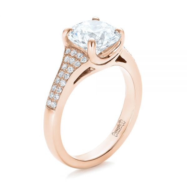 14k Rose Gold 14k Rose Gold Custom Micro-pave Diamond Engagement Ring - Three-Quarter View -  100571