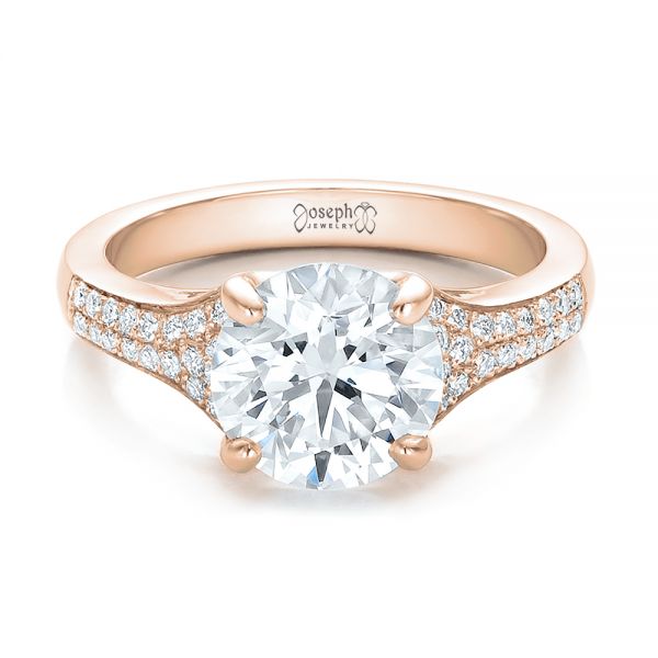 18k Rose Gold 18k Rose Gold Custom Micro-pave Diamond Engagement Ring - Flat View -  100571