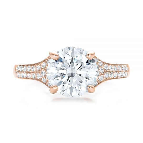 18k Rose Gold 18k Rose Gold Custom Micro-pave Diamond Engagement Ring - Top View - 100571