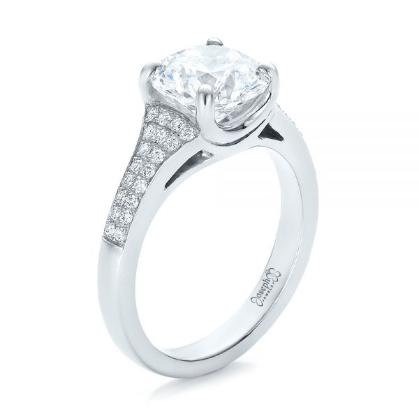 Platinum Custom Micro-pave Diamond Engagement Ring - Three-Quarter View - 100571