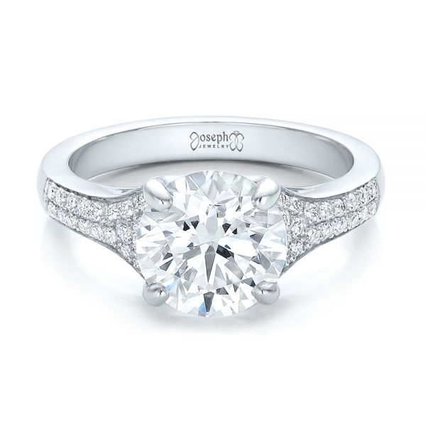 Platinum Custom Micro-pave Diamond Engagement Ring - Flat View - 100571