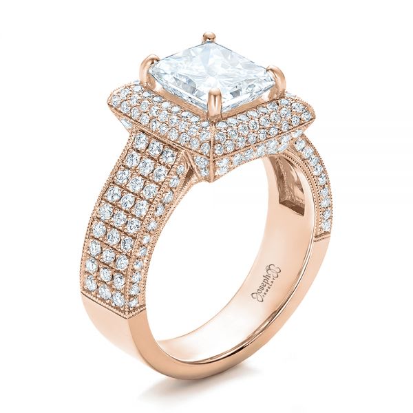 14k Rose Gold 14k Rose Gold Custom Micro-pave Halo Diamond Engagement Ring - Three-Quarter View -  100686