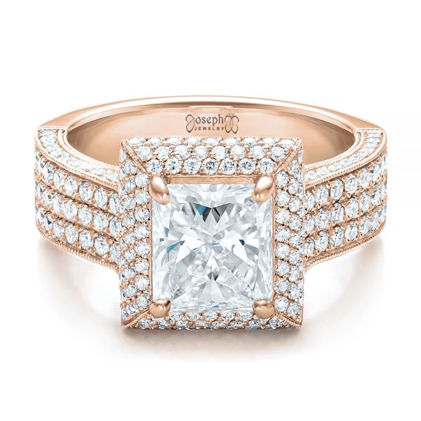 14k Rose Gold 14k Rose Gold Custom Micro-pave Halo Diamond Engagement Ring - Flat View - 100686