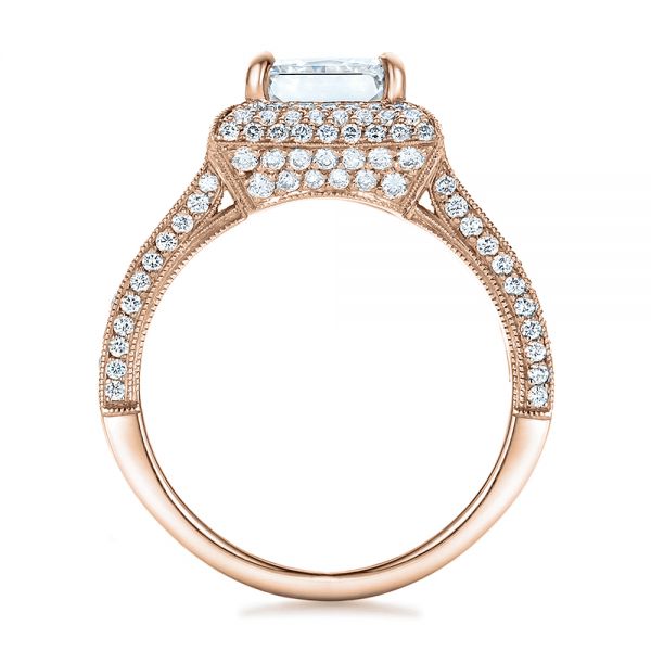 14k Rose Gold 14k Rose Gold Custom Micro-pave Halo Diamond Engagement Ring - Front View -  100686