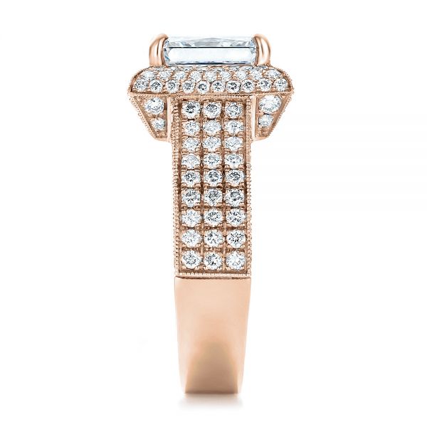 18k Rose Gold 18k Rose Gold Custom Micro-pave Halo Diamond Engagement Ring - Side View -  100686