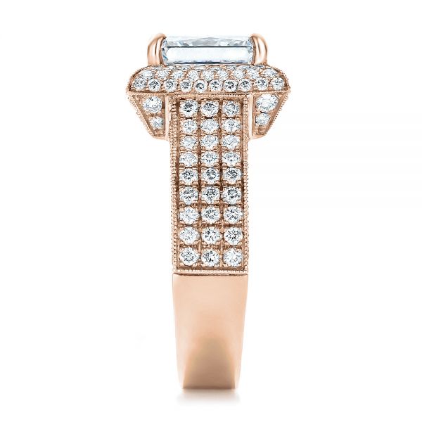14k Rose Gold 14k Rose Gold Custom Micro-pave Halo Diamond Engagement Ring - Side View - 100686