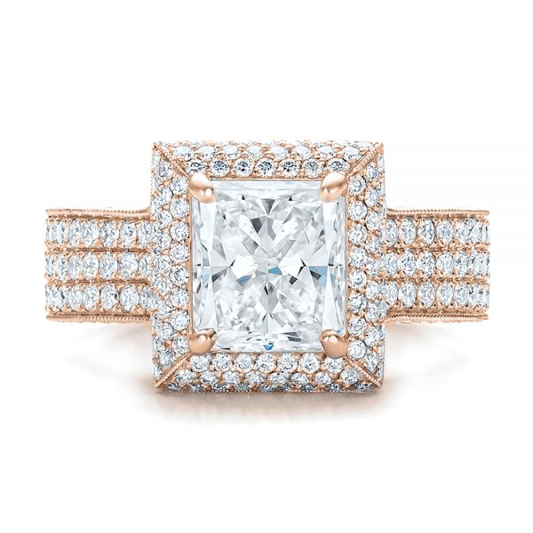 14k Rose Gold 14k Rose Gold Custom Micro-pave Halo Diamond Engagement Ring - Top View -  100686