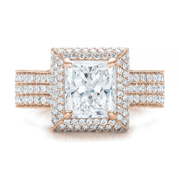 14k Rose Gold 14k Rose Gold Custom Micro-pave Halo Diamond Engagement Ring - Top View - 100686