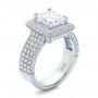  Platinum Custom Micro-pave Halo Diamond Engagement Ring - Three-Quarter View -  100686 - Thumbnail