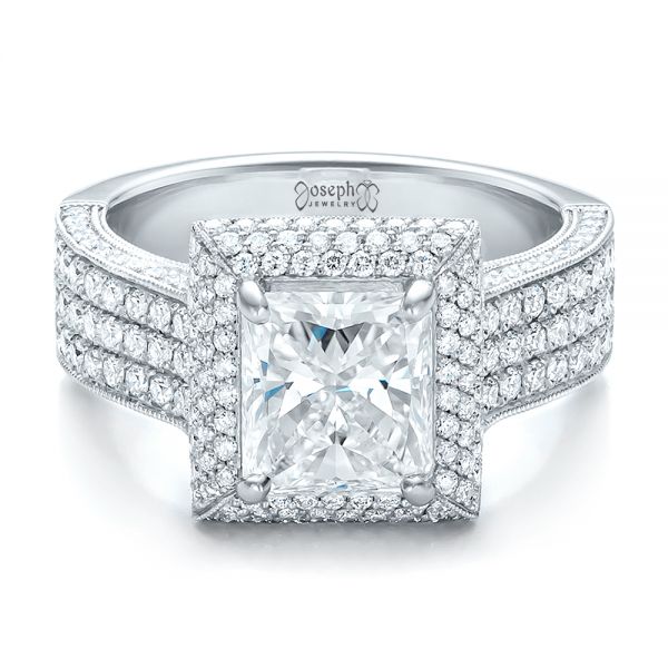 Platinum Custom Micro-pave Halo Diamond Engagement Ring - Flat View - 100686