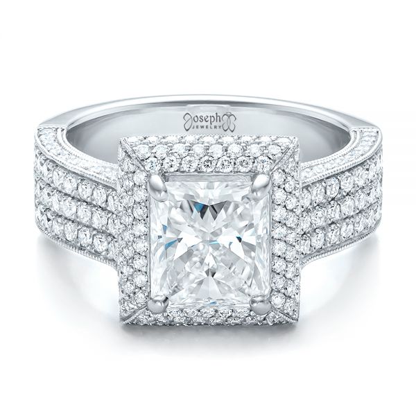  Platinum Custom Micro-pave Halo Diamond Engagement Ring - Flat View -  100686