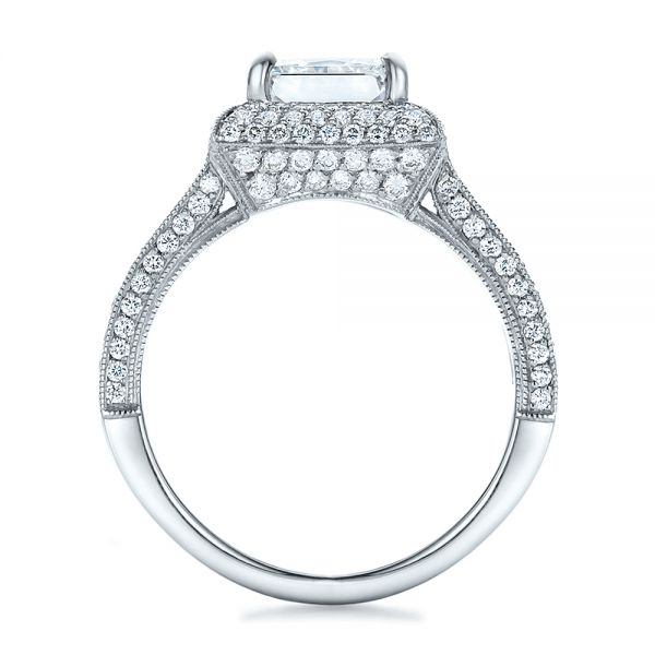 Platinum Custom Micro-pave Halo Diamond Engagement Ring - Front View - 100686
