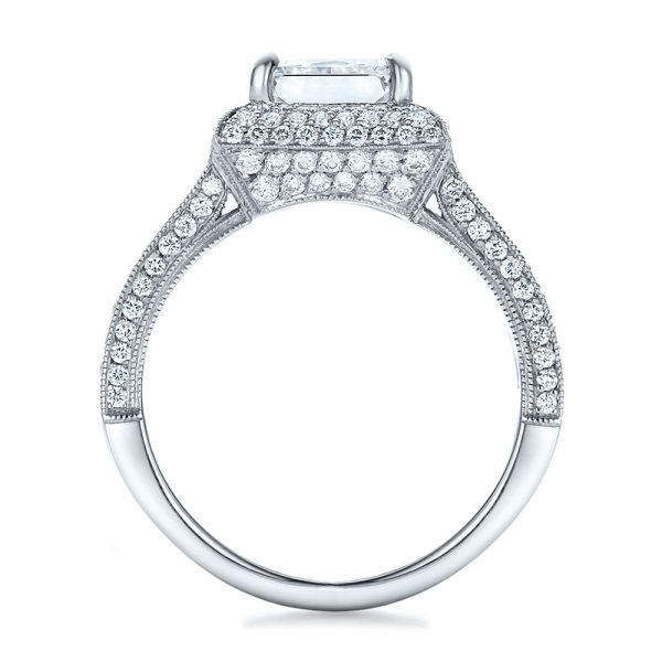 14k White Gold 14k White Gold Custom Micro-pave Halo Diamond Engagement Ring - Front View -  100686