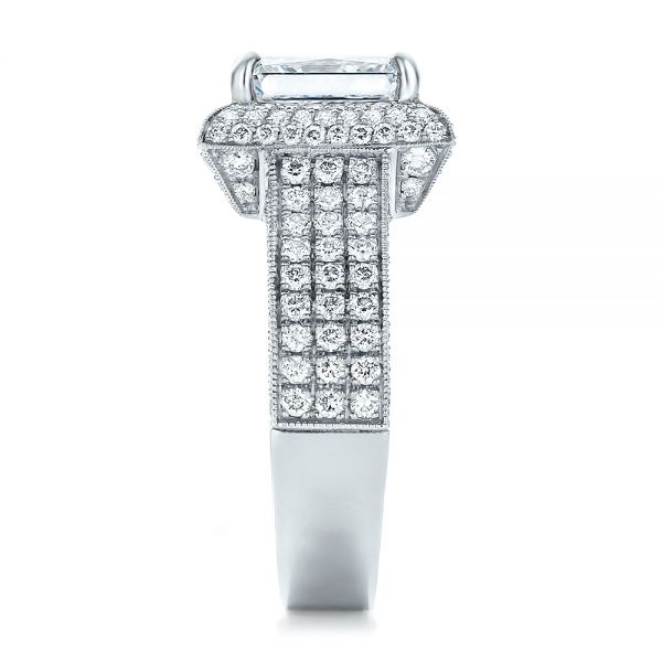  Platinum Custom Micro-pave Halo Diamond Engagement Ring - Side View -  100686