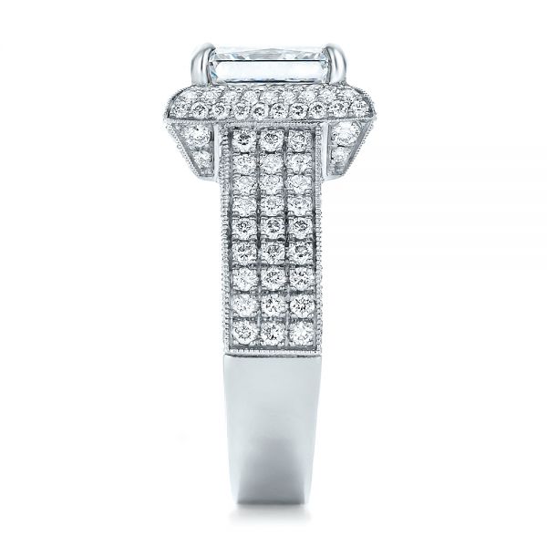 Platinum Custom Micro-pave Halo Diamond Engagement Ring - Side View - 100686