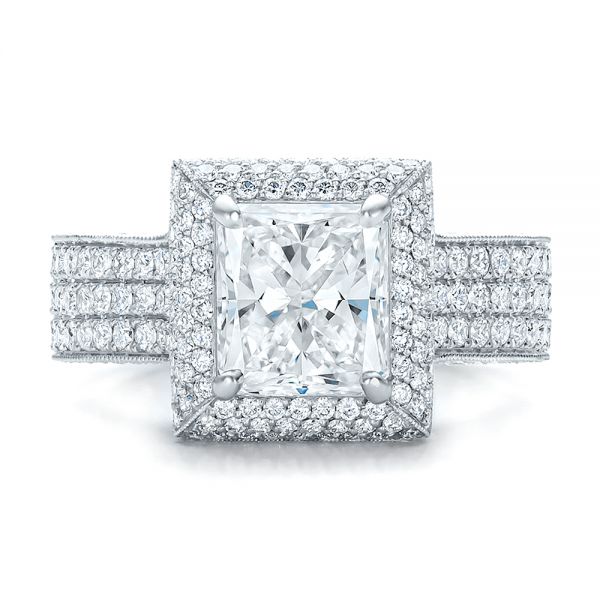 Platinum Custom Micro-pave Halo Diamond Engagement Ring - Top View - 100686